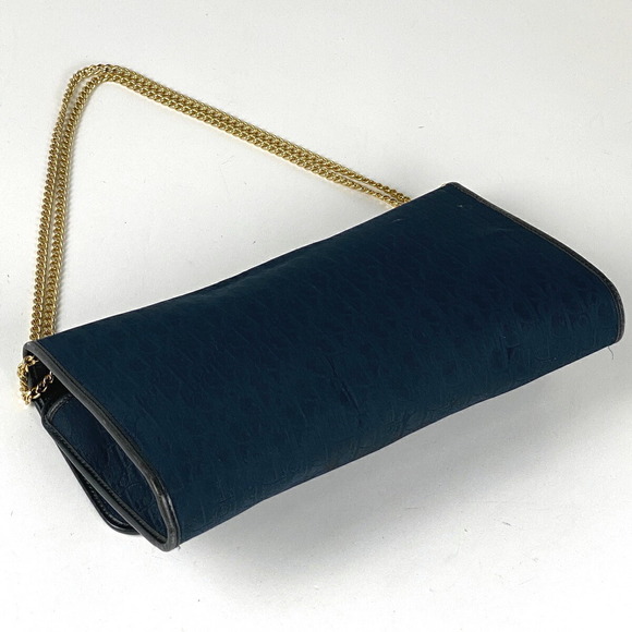 Dior Pattern Chain Navy Trotter Shoulder Christian Canvas Bag  Clutch - Picture 1 of 7
